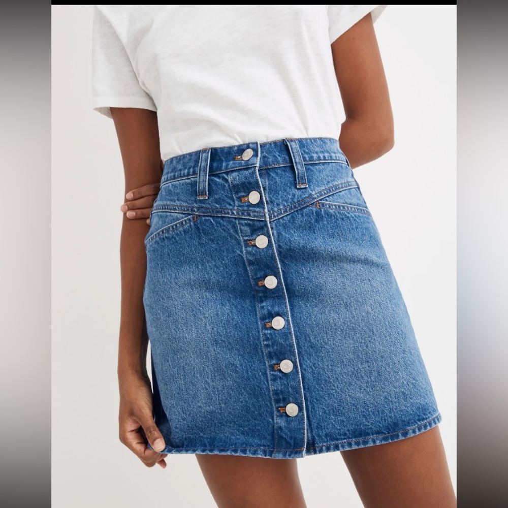 NWT Madewell Stretch Denim A-Line Snap Mini Skirt Chaumont Wash Size 27